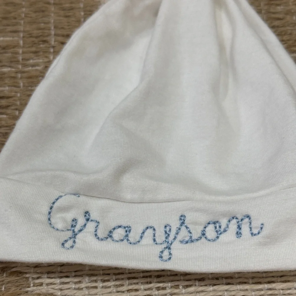 Grayson embroidered hat personalized knotted baby boy monogrammed